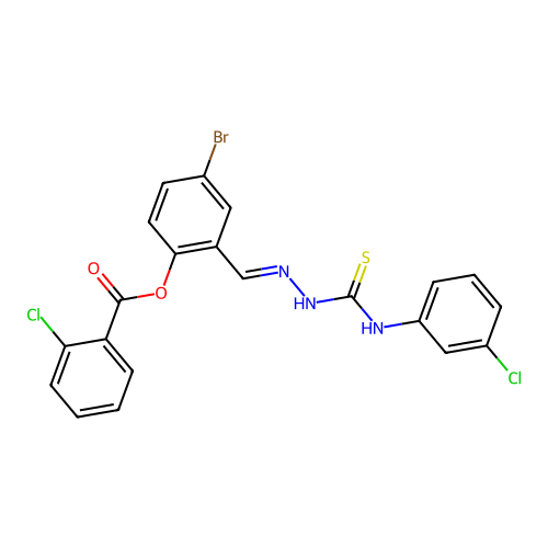 4-BR-2-(2-((3-Chloroanilino)carbothioyl)carbohydrazonoyl)phenyl 2-chlorobenzoate structure