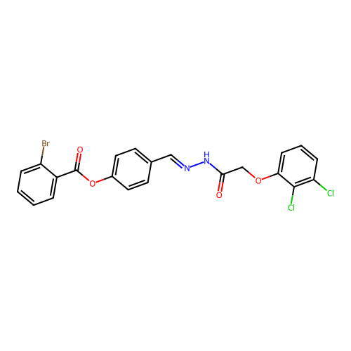 4-((E)-{2-[2-(2,3-dichlorophenoxy)acetyl]hydrazono}methyl)phenyl 2-bromobenzoate structure