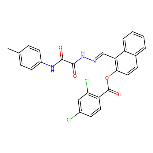 1-((E)-{2-[2-oxo-2-(4-toluidino)acetyl]hydrazono}methyl)-2-naphthyl 2,4-dichlorobenzoate structure