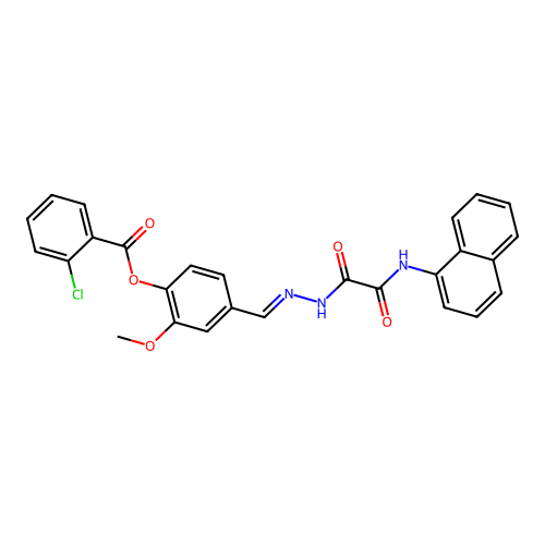 2-methoxy-4-((E)-{[(1-naphthylamino)(oxo)acetyl]hydrazono}methyl)phenyl 2-chlorobenzoate structure