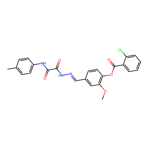 2-Methoxy-4-(2-(oxo(4-toluidino)acetyl)carbohydrazonoyl)phenyl 2-chlorobenzoate structure