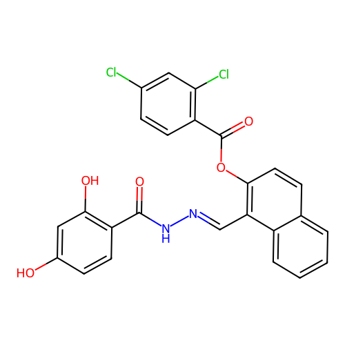 1-(2-(2,4-Dihydroxybenzoyl)carbohydrazonoyl)-2-naphthyl 2,4-dichlorobenzoate structure