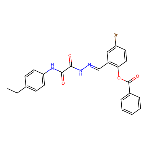 4-Bromo-2-(2-((4-ethylanilino)(oxo)acetyl)carbohydrazonoyl)phenyl benzoate structure