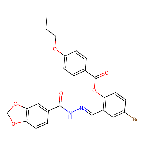 2-(2-(1,3-Benzodioxol-5-ylcarbonyl)carbohydrazonoyl)-4-BR-PH 4-propoxybenzoate structure