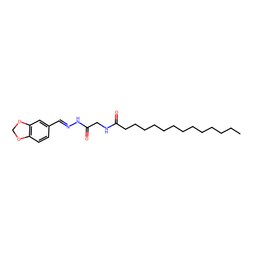 N-[(benzo[1,3]dioxol-5-ylmethylideneamino)carbamoylmethyl]tetradecanamide structure