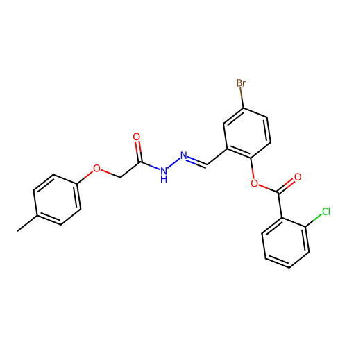 4-Bromo-2-(2-((4-methylphenoxy)acetyl)carbohydrazonoyl)phenyl 2-chlorobenzoate structure