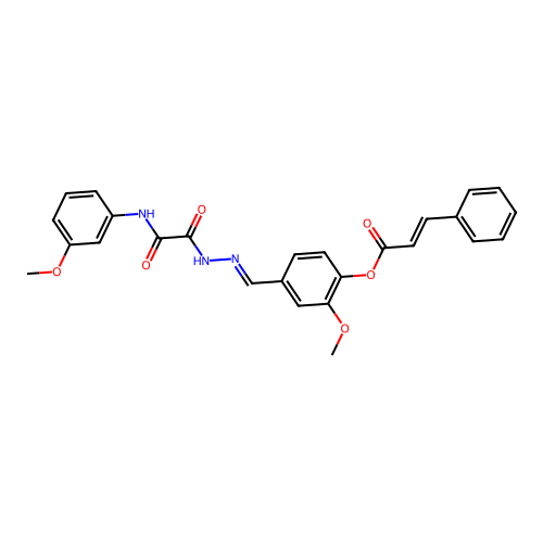 2-Meo-4-(2-((3-methoxyanilino)(oxo)AC)carbohydrazonoyl)phenyl 3-phenylacrylate structure