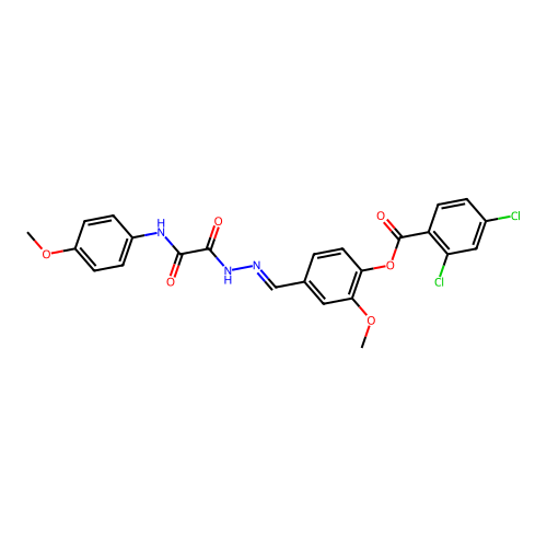 2-Meo-4-(2-((4-methoxyanilino)(oxo)AC)carbohydrazonoyl)PH 2,4-dichlorobenzoate structure