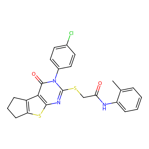 2-((3-(4-chlorophenyl)-4-oxo-4,5,6,7-tetrahydro-3H-cyclopenta[4,5]thieno[2,3-d]pyrimidin-2-yl)thio)-N-(o-tolyl)acetamide structure