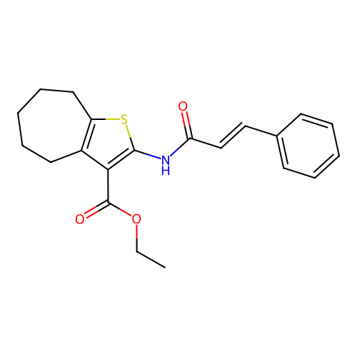 ethyl 2-cinnamamido-5,6,7,8-tetrahydro-4H-cyclohepta[b]thiophene-3-carboxylate structure