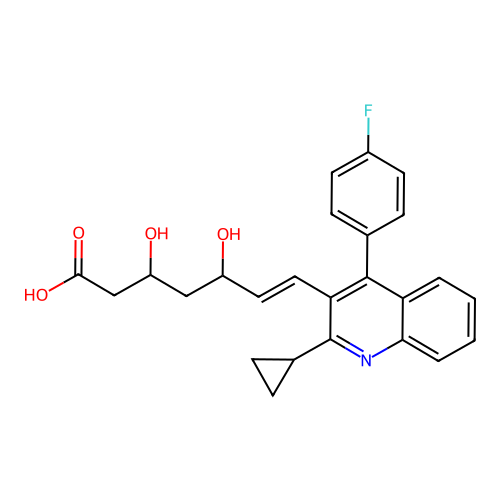 3,5-Dihydroxy-7-[2-cyclopropyl-4-(4-fluorophenyl)-3-quinolinyl]-6-heptenoic acid structure