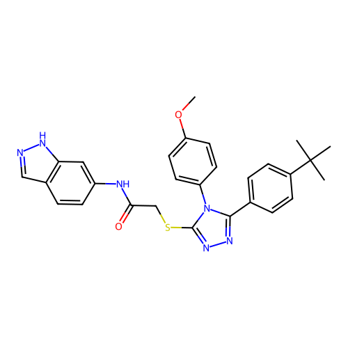 2-{[5-(4-tert-butylphenyl)-4-(4-methoxyphenyl)-4H-1,2,4-triazol-3-yl]sulfanyl}-N-(1H-indazol-6-yl)acetamide structure