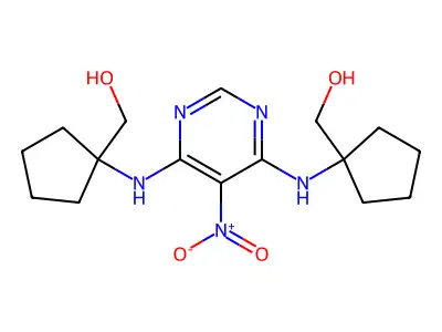 [(5-Nitropyrimidine-4,6-diyl)bis(azanediylcyclopentane-1,1-diyl)]dimethanol structure