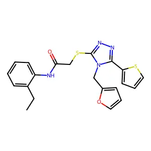 N-(2-ethylphenyl)-2-{[4-(furan-2-ylmethyl)-5-(thiophen-2-yl)-4H-1,2,4-triazol-3-yl]sulfanyl}acetamide structure