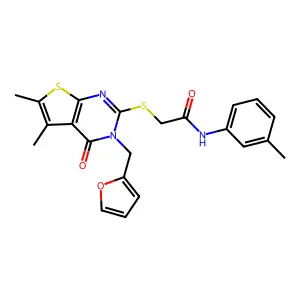 2-{[3-(furan-2-ylmethyl)-5,6-dimethyl-4-oxo-3,4-dihydrothieno[2,3-d]pyrimidin-2-yl]sulfanyl}-N-(3-methylphenyl)acetamide structure