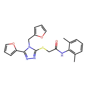 N-(2,6-dimethylphenyl)-2-{[5-(furan-2-yl)-4-(furan-2-ylmethyl)-4H-1,2,4-triazol-3-yl]sulfanyl}acetamide structure