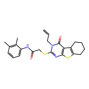 N-(2,3-dimethylphenyl)-2-(4-oxo-3-prop-2-enyl(3,5,6,7,8-pentahydrobenzo[b]thio pheno[2,3-d]pyrimidin-2-ylthio))acetamide structure
