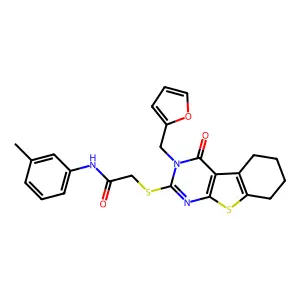 2-{[3-(furan-2-ylmethyl)-4-oxo-3,4,5,6,7,8-hexahydro[1]benzothieno[2,3-d]pyrimidin-2-yl]sulfanyl}-N-(3-methylphenyl)acetamide structure