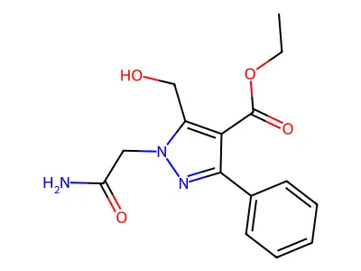 Ethyl 1-(2-amino-2-oxoethyl)-5-(hydroxymethyl)-3-phenylpyrazole-4-carboxylate structure