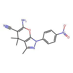 6-Amino-1-(4-(hydroxy(oxido)amino)phenyl)-3,4,4-trimethyl-1,4-dihydropyrano(2,3-c)pyrazole-5-carbonitrile structure