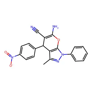 6-amino-3-methyl-4-(4-nitrophenyl)-1-phenyl-1,4-dihydropyrano[2,3-c]pyrazole-5-carbonitrile structure