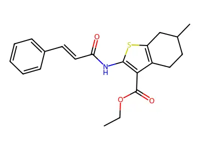 Benzo(b)thiophene-3-carboxylic acid, 4,5,6,7-tetrahydro-6-methyl-2-((1-oxo-3-phenyl-2-propenyl)amino)-, ethyl ester structure