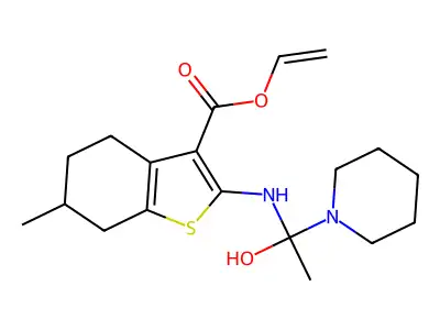Benzo(b)thiophene-3-carboxylic acid, 4,5,6,7-tetrahydro-6-methyl-2-((1-piperidinylacetyl)amino)-, ethyl ester structure