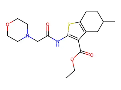 Benzo(b)thiophene-3-carboxylic acid, 4,5,6,7-tetrahydro-5-methyl-2-((4-morpholinylacetyl)amino)-, ethyl ester structure
