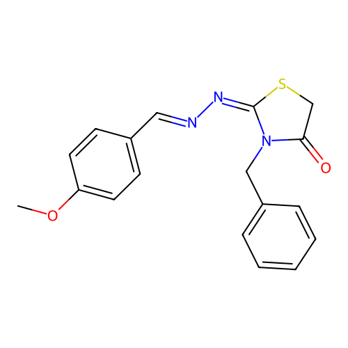 (E)-3-benzyl-2-((E)-(4-methoxybenzylidene)hydrazono)thiazolidin-4-one structure