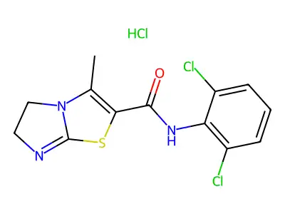 Imidazo(2,1-b)thiazole-2-carboxamide, 5,6-dihydro-N-(2,6-dichlorophenyl)-3-methyl-, hydrochloride structure