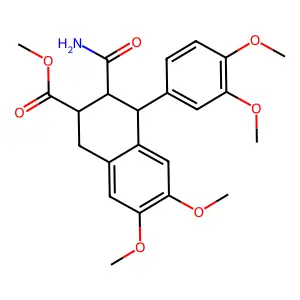 2-Naphthalenecarboxylicacid,3-(aminocarbonyl)-4-(3,4-dimethoxyphenyl)-1,2,3,4-tetrahydro-6,7-dimethoxy-,methyl ester structure