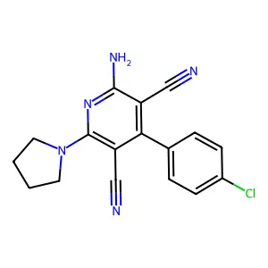 2-Amino-4-(4-chlorophenyl)-6-pyrrolidin-1-ylpyridine-3,5-dicarbonitrile structure