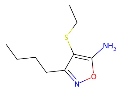 3-Butyl-4-ethylsulfanyl-1,2-oxazol-5-amine structure