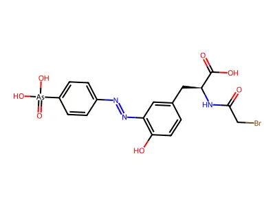N-(bromoacetyl)-3-((4-arsonophenyl)azo)tyrosine structure
