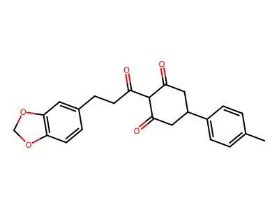 1,3-Cyclohexanedione, 2-(3-(1,3-benzodioxol-5-yl)-1-oxopropyl)-5-(4-methylphenyl)- structure