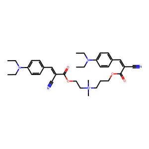 2-[2-cyano-3-[4-(diethylamino)phenyl]prop-2-enoyl]oxyethyl-[3-[2-cyano-3-[4-(diethylamino)phenyl]prop-2-enoyl]oxypropyl]-dimethylazanium structure