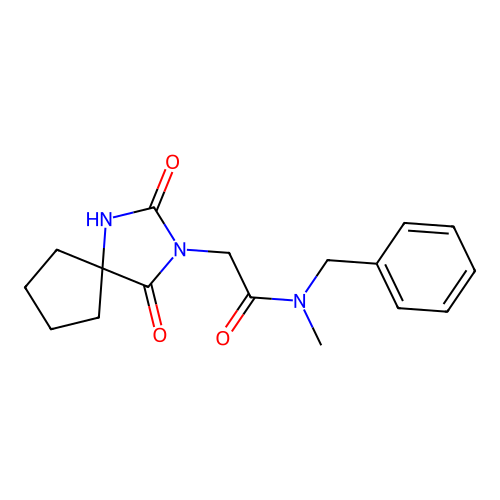 N-benzyl-2-(2,4-dioxo-1,3-diazaspiro[4.4]non-3-yl)-N-methylacetamide structure