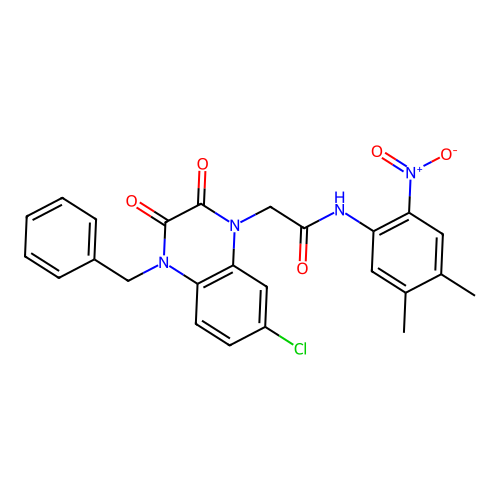 2-(4-benzyl-7-chloro-2,3-dioxo-3,4-dihydroquinoxalin-1(2H)-yl)-N-(4,5-dimethyl-2-nitrophenyl)acetamide structure