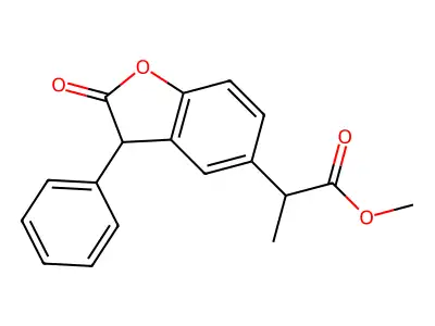 5-Benzofuranacetic acid, 2,3-dihydro-alpha-methyl-2-oxo-3-phenyl-, methyl ester structure