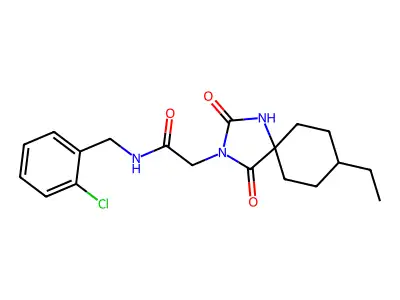N-[(2-chlorophenyl)methyl]-2-(8-ethyl-2,4-dioxo-1,3-diazaspiro[4.5]decan-3-yl)acetamide structure