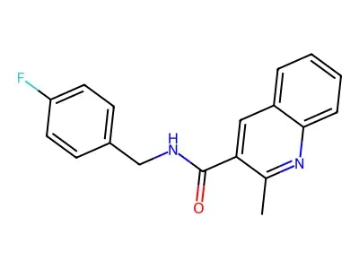 N-[(4-fluorophenyl)methyl]-2-methylquinoline-3-carboxamide structure