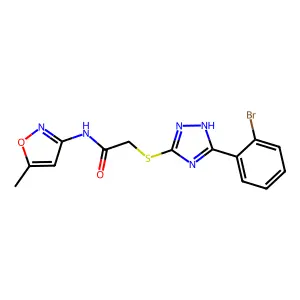 2-[[5-(2-bromophenyl)-1H-1,2,4-triazol-3-yl]sulfanyl]-N-(5-methyl-1,2-oxazol-3-yl)acetamide structure