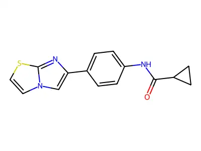 N-(4-imidazo[2,1-b][1,3]thiazol-6-ylphenyl)cyclopropanecarboxamide structure