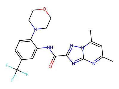 5,7-dimethyl-N-[2-(morpholin-4-yl)-5-(trifluoromethyl)phenyl]-[1,2,4]triazolo[1,5-a]pyrimidine-2-carboxamide structure