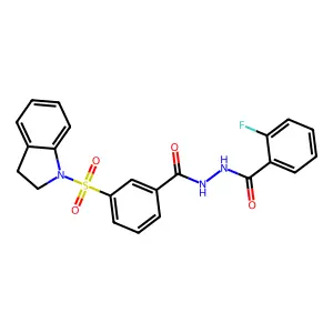 N'-[3-(2,3-dihydroindol-1-ylsulfonyl)benzoyl]-2-fluorobenzohydrazide structure