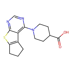 1-(6,7-Dihydro-5H-cyclopenta[4,5]thieno[2,3-d]pyrimidin-4-yl)-4-piperidinecarboxylic acid structure