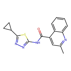 N-(5-cyclopropyl-1,3,4-thiadiazol-2-yl)-2-methylquinoline-4-carboxamide structure