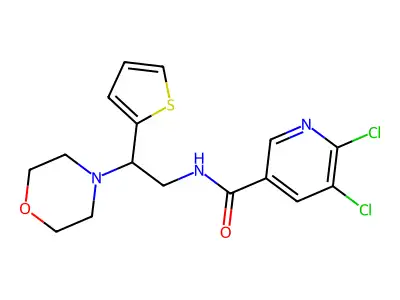 5,6-dichloro-N-[2-(morpholin-4-yl)-2-(thiophen-2-yl)ethyl]pyridine-3-carboxamide structure