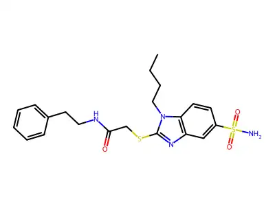 2-[[5-(Aminosulfonyl)-1-butyl-1H-benzimidazol-2-yl]thio]-N-(2-phenylethyl)acetamide structure