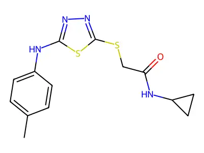 N-cyclopropyl-2-[[5-(4-methylanilino)-1,3,4-thiadiazol-2-yl]sulfanyl]acetamide structure